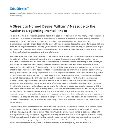 Williams’ Message on Mental Illness in “A Streetcar Named Desire”