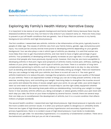 Exploring My Family’s Health History: Narrative Essay