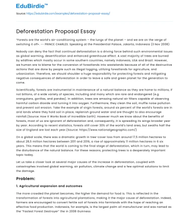 Deforestation Proposal Essay