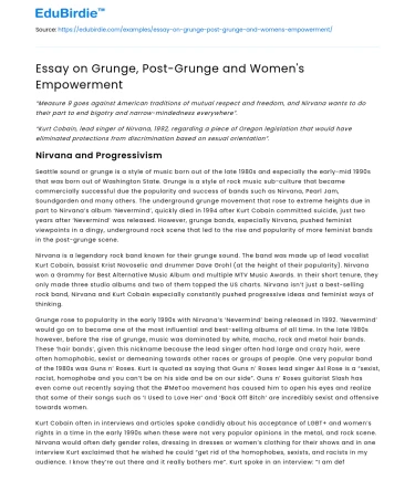 Essay on Grunge, Post-Grunge and Women’s Empowerment