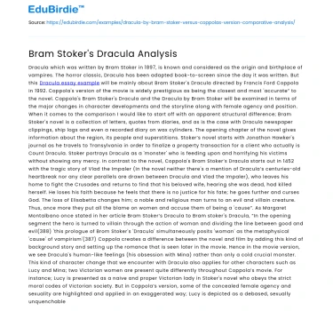 Bram Stoker’s Dracula Analysis