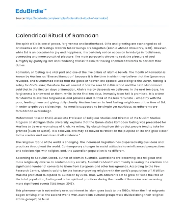 Calendrical Ritual Of Ramadan