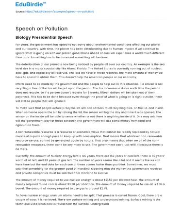 Speech on Pollution