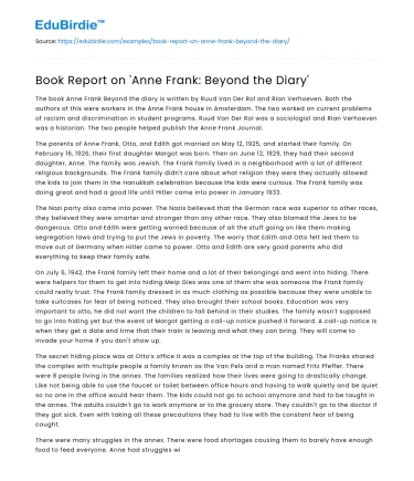 Book Report on ‘Anne Frank: Beyond the Diary’