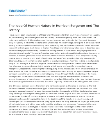 The Idea Of Human Nature In Harrison Bergeron And The Lottery