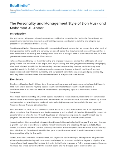 The Personality and Management Style of Elon Musk and Mohamed Al-Abbar