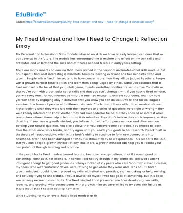 My Fixed Mindset and How I Need to Change It: Reflection Essay