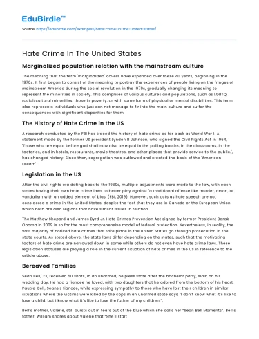 Hate Crime In The United States