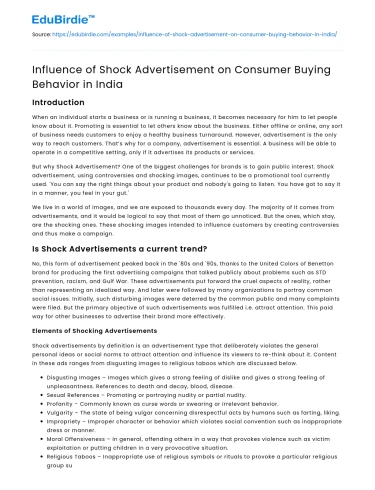 Influence of Shock Advertisement on Consumer Buying Behavior in India