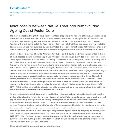 Native American Removal and Foster Care Transitions