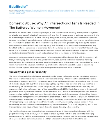 Intersectional Lens in Battered Women Movement