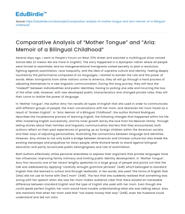 Comparative Analysis: “Mother Tongue” vs “Aria”