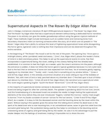 Supernatural Aspects In The Raven By Edgar Allan Poe