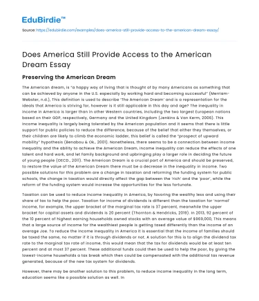 Does America Still Provide Access to the American Dream Essay