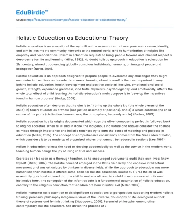 Holistic Education as Educational Theory