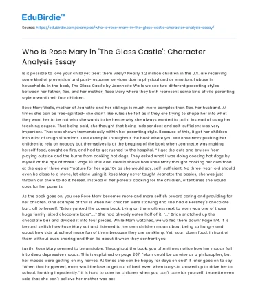 Who Is Rose Mary in ‘The Glass Castle’: Character Analysis Essay