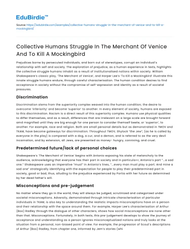 Human Struggle in Merchant of Venice & To Kill a Mockingbird