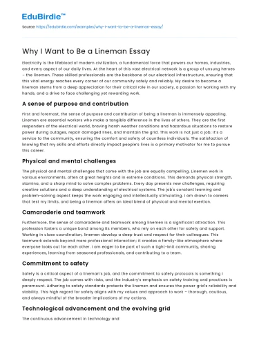 Why I Want to Be a Lineman Essay