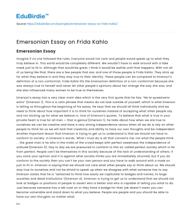 Emersonian Essay on Frida Kahlo