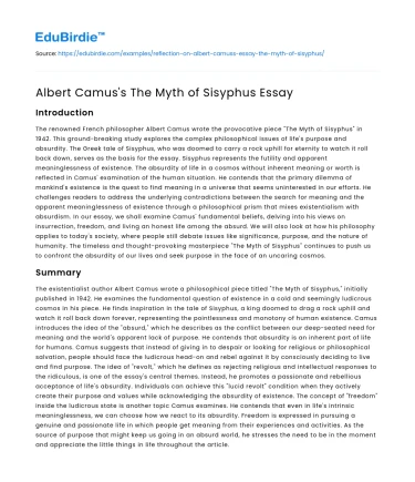 Albert Camus’s The Myth of Sisyphus Essay