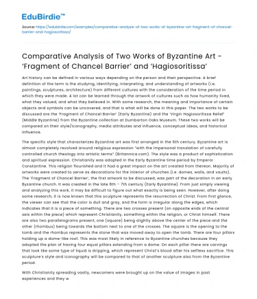 Comparative Analysis of Byzantine Artworks