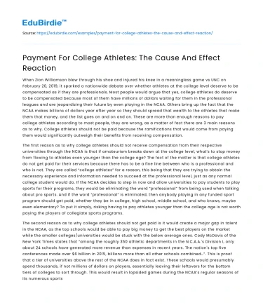 Payment For College Athletes: The Cause And Effect Reaction