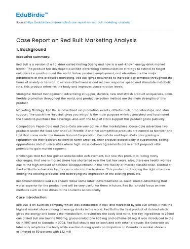 Case Report on Red Bull: Marketing Analysis