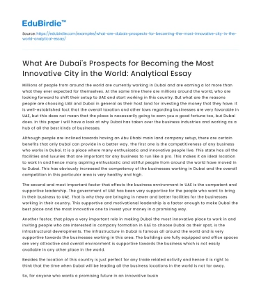 Dubai’s Potential as Innovation Leader