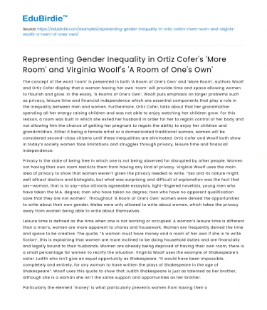 Gender Inequality in ‘More Room’ and ‘A Room of One’s Own’
