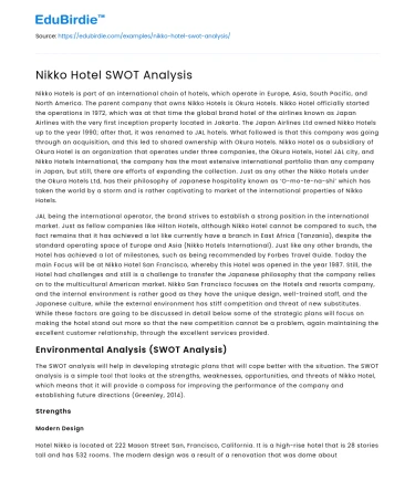 Nikko Hotel SWOT Analysis