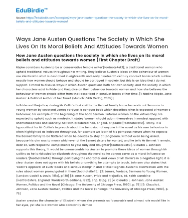 Jane Austen’s Societal Critique on Morals and Women’s Roles