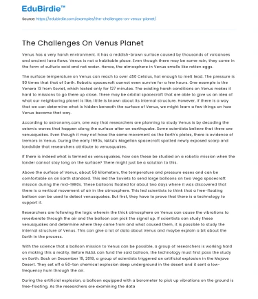 The Challenges On Venus Planet
