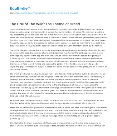 The Call of The Wild’: The Theme of Greed