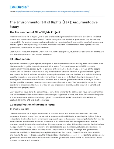 The Environmental Bill of Rights (EBR): Argumentative Essay