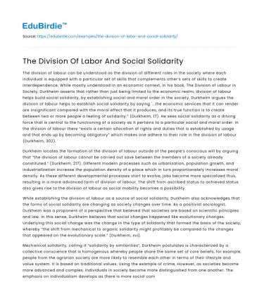 The Division Of Labor And Social Solidarity