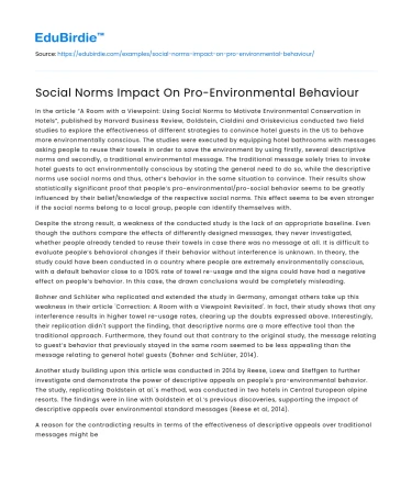 Social Norms Impact On Pro-Environmental Behaviour