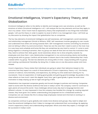 Emotional Intelligence, Vroom’s Expectancy Theory, and Globalization