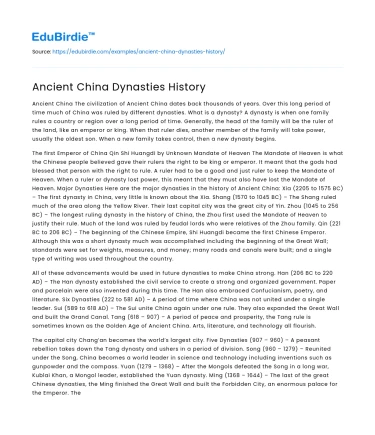 Ancient China Dynasties History