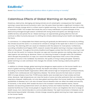 Calamitous Effects of Global Warming on Humanity