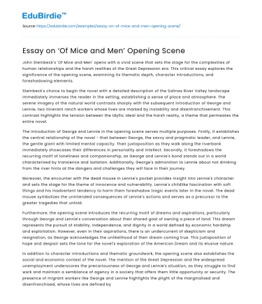 Essay on ‘Of Mice and Men’ Opening Scene