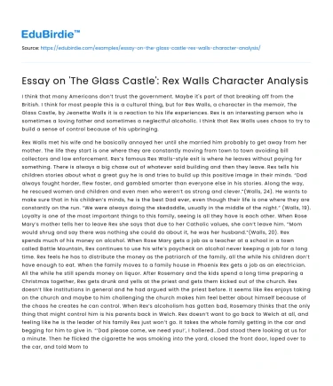 Essay on ‘The Glass Castle’: Rex Walls Character Analysis