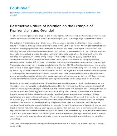 Destructive Nature of Isolation on the Example of Frankenstein and Grendel
