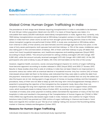 Global Crime: Human Organ Trafficking In India