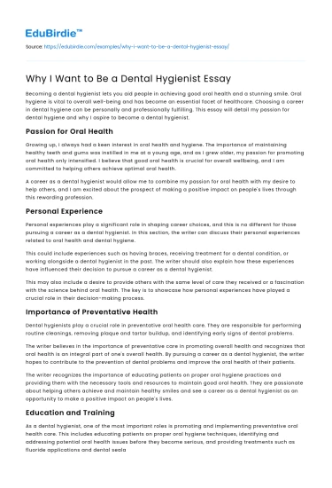 Why I Want to Be a Dental Hygienist Essay