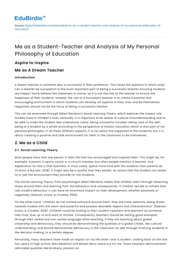 Me as a Student-Teacher: Personal Philosophy of Education