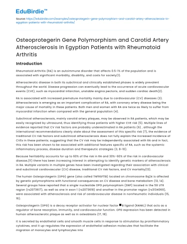 Osteoprotegerin Gene Polymorphism in Egyptian RA Patients