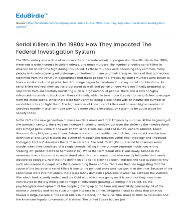 Impact of 1980s Serial Killers on Federal Investigations
