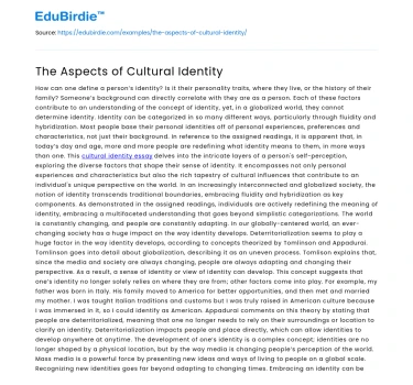 The Aspects of Cultural Identity