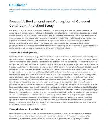 Foucault’s Background and Conception of Carceral Continuum