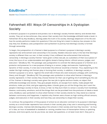 Fahrenheit 451: Ways Of Censorships In A Dystopian Society